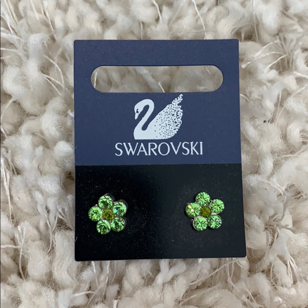Swarovski Green Crystal Flower Earrings